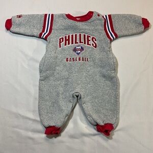 Majestic Kids Phillies Gray/Red/White Onsie, Side Snap, Size 24 month
